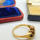9ct Yellow Gold Bohemian Garnet & Opal Floral Cluster Ring Vintage 1979 London
