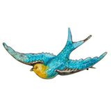Sterling Silver & Yellow-Blue Enamel Swallow Sweetheart Brooch Antique c1920