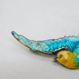 Sterling Silver & Yellow-Blue Enamel Swallow Sweetheart Brooch Antique c1920