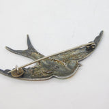 Sterling Silver & Yellow-Blue Enamel Swallow Sweetheart Brooch Antique c1920
