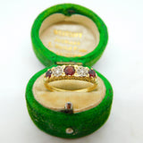 18ct Yellow Gold, Garnet & Diamond Victorian Style Boat Ring Vintage 1973
