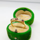 18ct Yellow Gold, Garnet & Diamond Victorian Style Boat Ring Vintage 1973