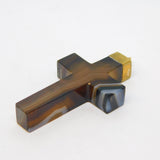 19th Century Large Gold & Banded Agate Cross Crucifix Pendant Antique c1860