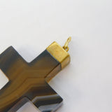 19th Century Large Gold & Banded Agate Cross Crucifix Pendant Antique c1860