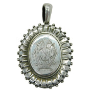 Large Victorian Sterling Silver Floral Monogram Locket Pendant Antique
