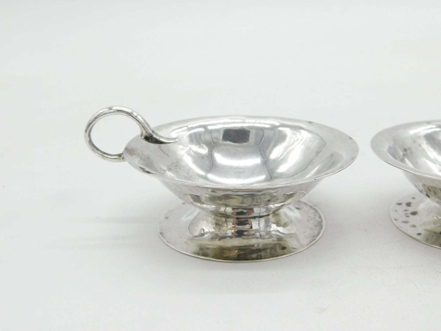 Arts & Crafts Planished Sterling Silver Salt Cellars A.E. Jones Antique 1903 Edwardian