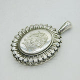 Large Victorian Sterling Silver Floral Monogram Locket Pendant Antique