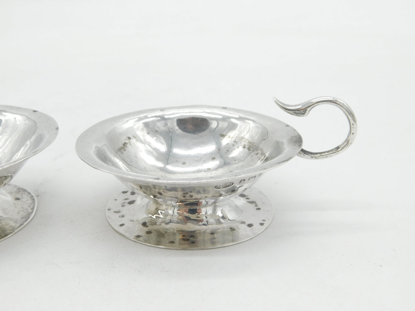 Arts & Crafts Planished Sterling Silver Salt Cellars A.E. Jones Antique 1903 Edwardian