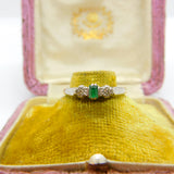 Emerald and Diamond 18ct Yellow Gold and Platinum Ring Antique Art Deco