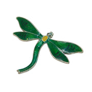Sterling Silver & Green-Yellow Enamel Dragonfly Sweetheart Brooch Antique c1910