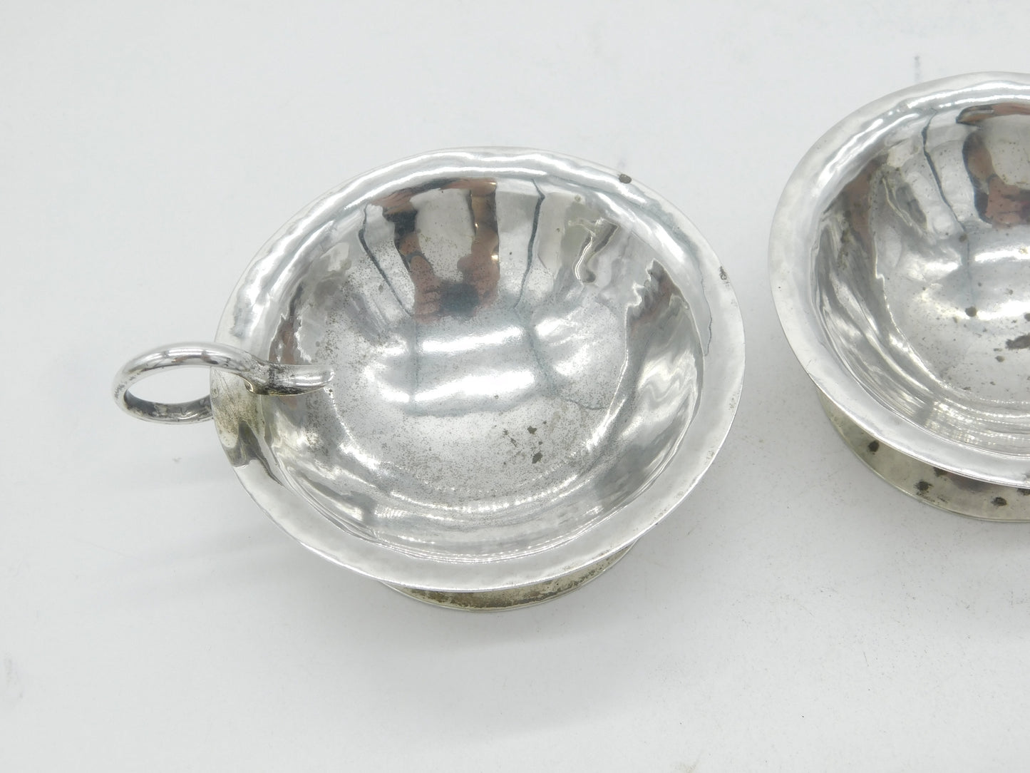 Arts & Crafts Planished Sterling Silver Salt Cellars A.E. Jones Antique 1903 Edwardian