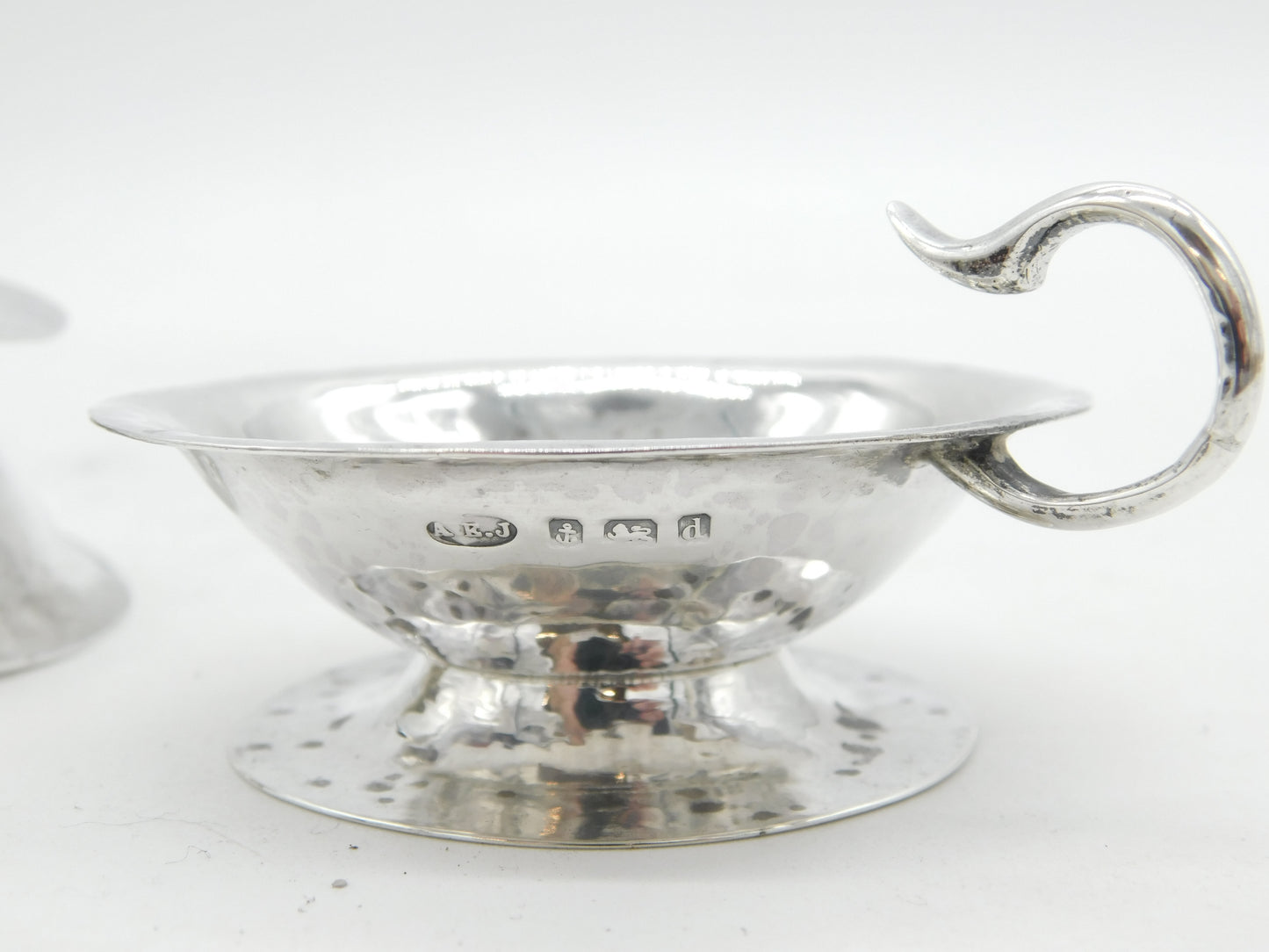 Arts & Crafts Planished Sterling Silver Salt Cellars A.E. Jones Antique 1903 Edwardian
