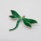 Sterling Silver & Green-Yellow Enamel Dragonfly Sweetheart Brooch Antique c1910
