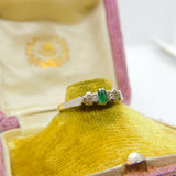 Emerald and Diamond 18ct Yellow Gold and Platinum Ring Antique Art Deco