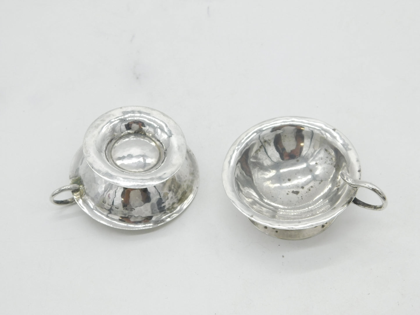 Arts & Crafts Planished Sterling Silver Salt Cellars A.E. Jones Antique 1903 Edwardian