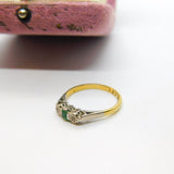 Emerald and Diamond 18ct Yellow Gold and Platinum Ring Antique Art Deco