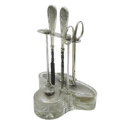 Sterling Silver Moulded Glass Vanity Kit on Stand Antique 1929 Birmingham Deco