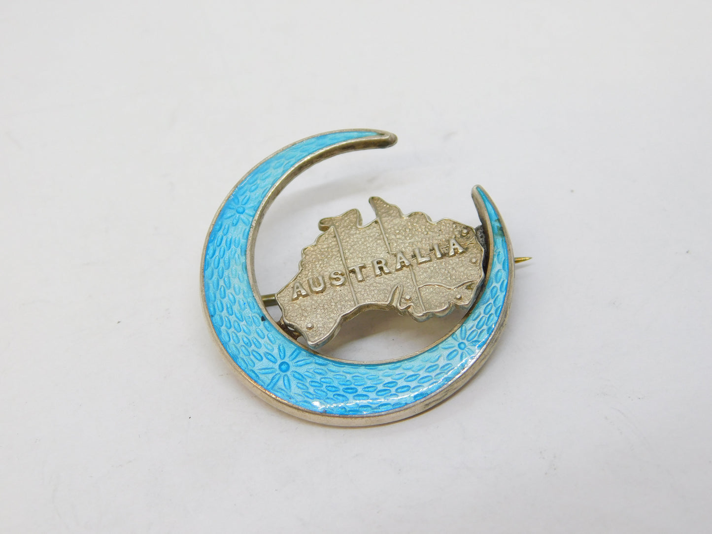 Australian Sterling Silver Blue Enamel Souvenir Sweetheart Brooch Antique 1915 Birmingham