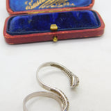 Sterling Silver Pave Set Paste & Emerald Eye Double Serpent Snake Ring Vintage