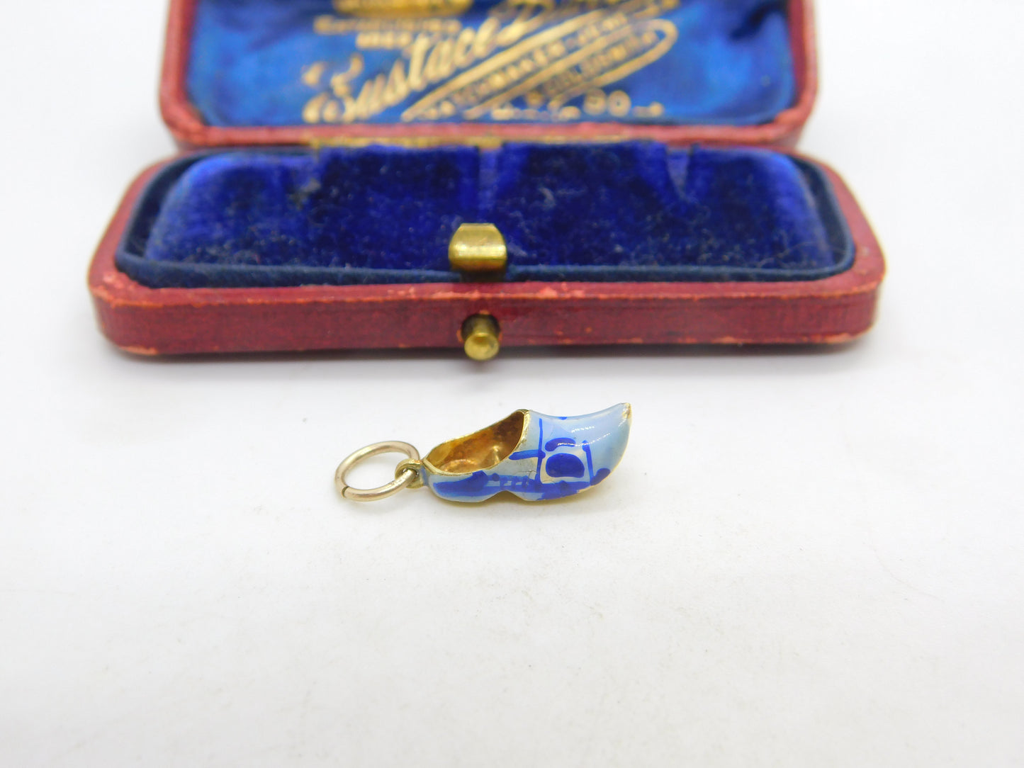 14ct Yellow Gold & Blue Enamel Dutch Clog Charm Antique c1940 Art Deco AF