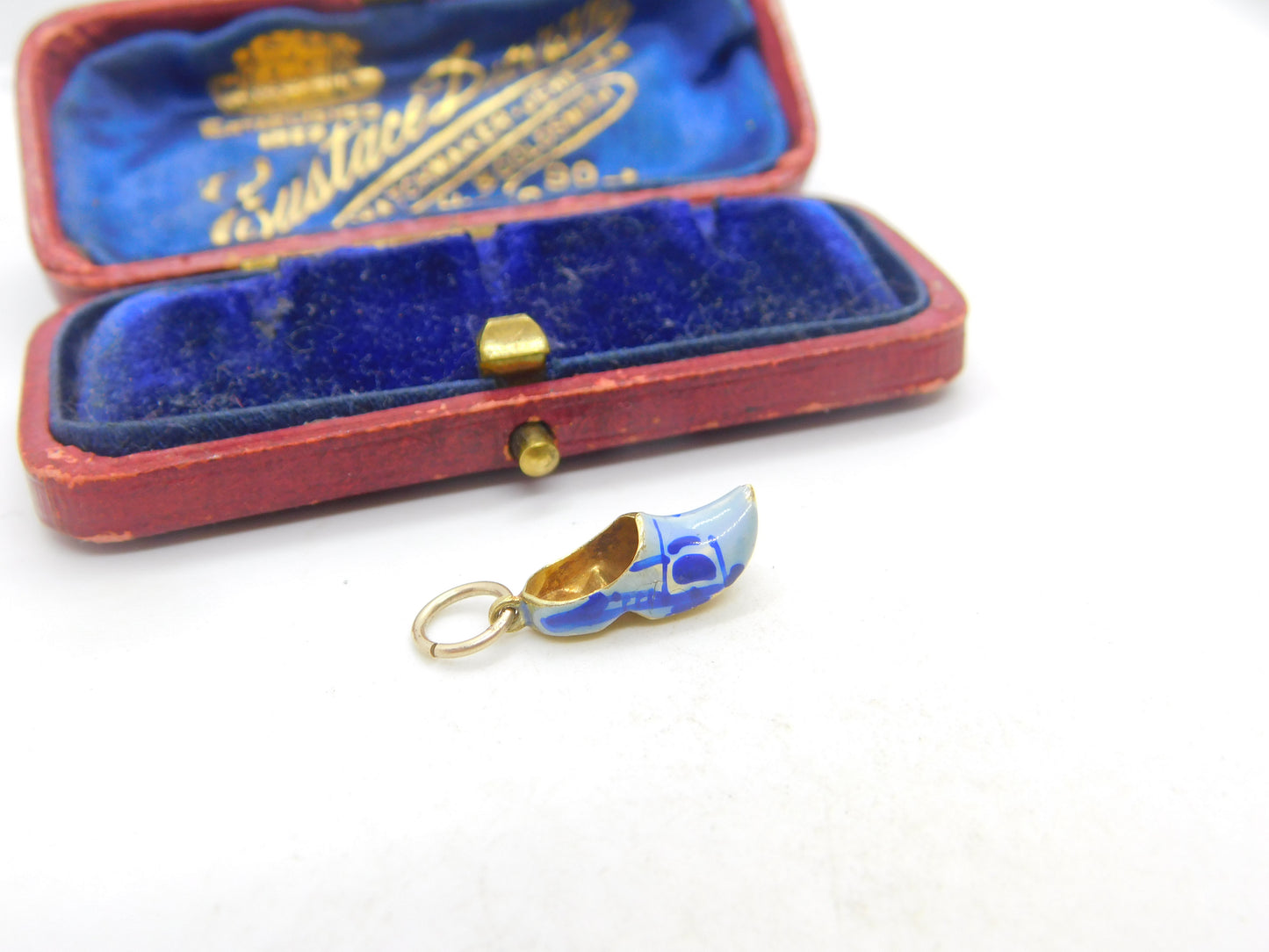 14ct Yellow Gold & Blue Enamel Dutch Clog Charm Antique c1940 Art Deco AF