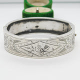 Victorian Sterling Silver Aesthetic Bird Floral Pattern Bangle Antique 1883 Birmingham