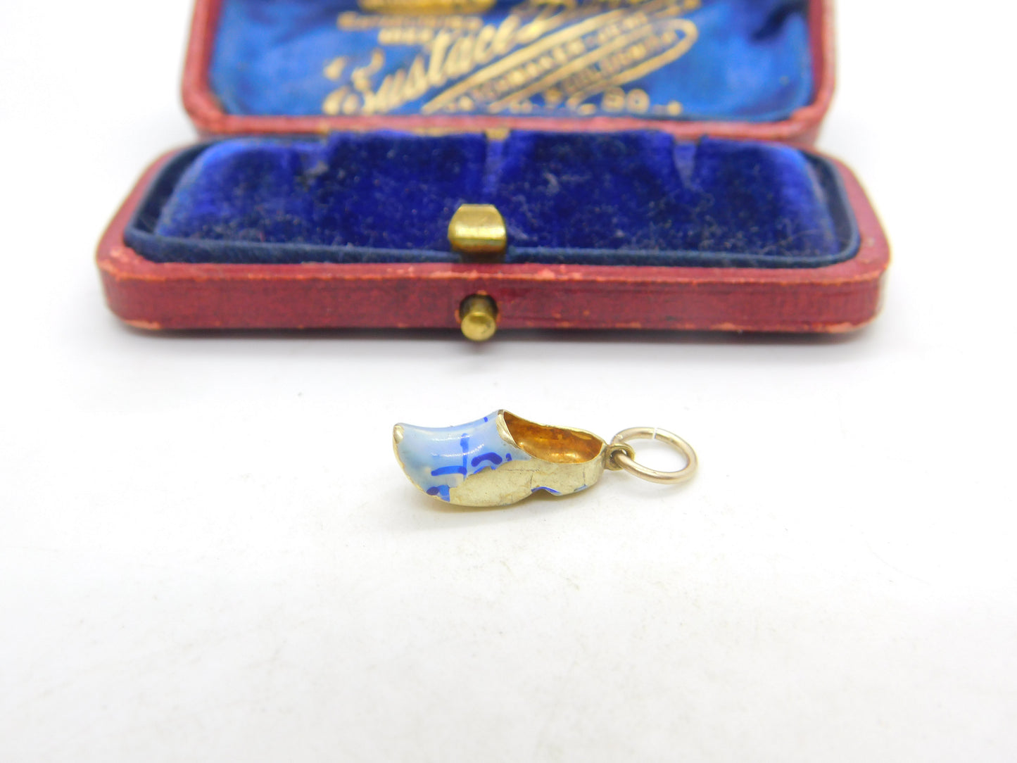 14ct Yellow Gold & Blue Enamel Dutch Clog Charm Antique c1940 Art Deco AF