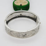 Victorian Sterling Silver Aesthetic Bird Floral Pattern Bangle Antique 1883 Birmingham