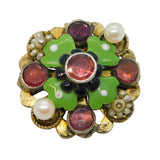 19th Century Austro-Hungarian Sterling Silver Gilt, Garnet, Enamel Brooch c1880