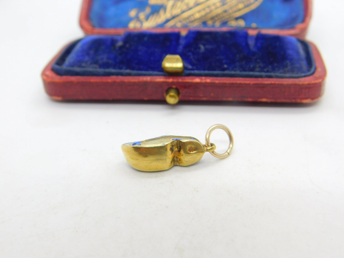 14ct Yellow Gold & Blue Enamel Dutch Clog Charm Antique c1940 Art Deco AF