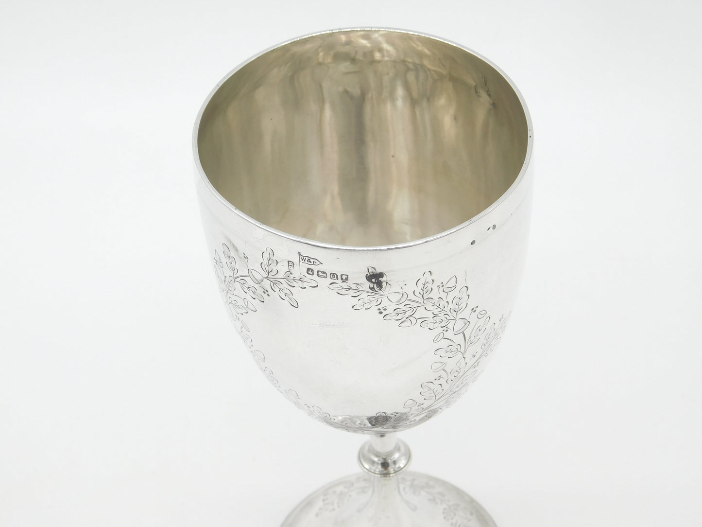 Victorian Sterling Silver Floral Goblet Chalice Antique 1883 Sheffield Walker & Hall