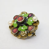 19th Century Austro-Hungarian Sterling Silver Gilt, Garnet, Enamel Brooch c1880