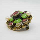19th Century Austro-Hungarian Sterling Silver Gilt, Garnet, Enamel Brooch c1880