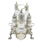 George II Sterling Silver Cut Glass Five-Piece Cruet Set Antique 1751 London