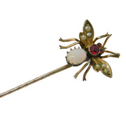Victorian Sterling Silver Gilt, Opal, Seed Pearl & Garnet Insect Stick Pin c1890