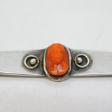 Victorian Arts & Crafts Silver & Red Coral Cameo Brooch Antique c1890