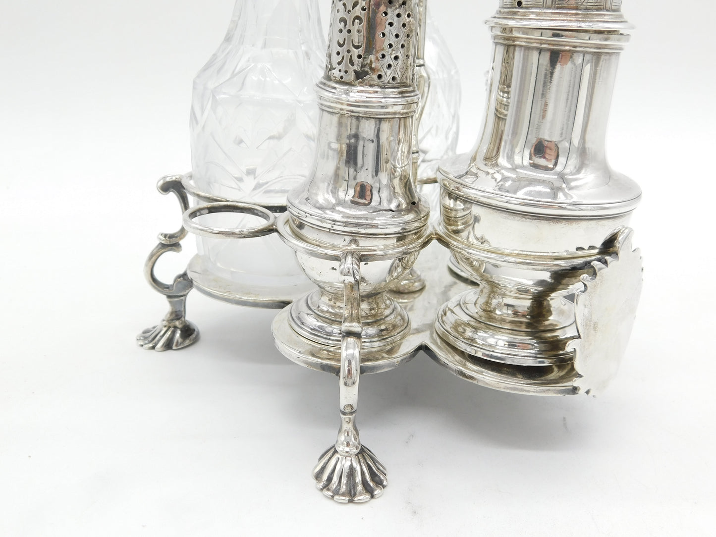 George II Sterling Silver Cut Glass Five-Piece Cruet Set Antique 1751 London