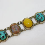 19th Century Sterling Silver, Saphiret Glass Scarab Beetle Cabochon Bracelet Antique c1890