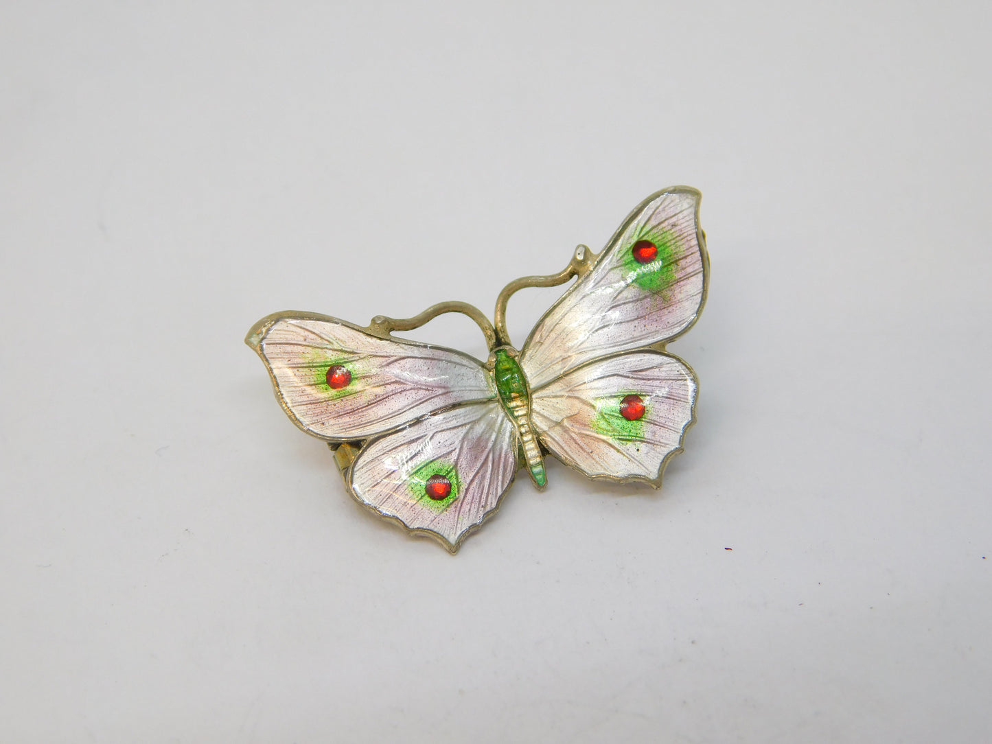 Sterling Silver Guilloche Enamel Butterfy Brooch Antique 1913 Birmingham Deco