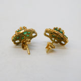 9ct Yellow Gold, Emerald & Opal Set Floral Cluster Stud Earrings Vintage