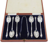 Boxed Set of Sterling Silver Apostle Spoons & Tongs Antique 1928 Sheffield