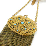Victorian French Gilt Metal & Cabochon Turquoise Ladies Vanity Purse c1860