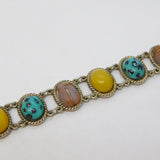 19th Century Sterling Silver, Saphiret Glass Scarab Beetle Cabochon Bracelet Antique c1890