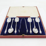 Boxed Set of Sterling Silver Apostle Spoons & Tongs Antique 1928 Sheffield