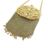 Victorian French Gilt Metal & Cabochon Turquoise Ladies Vanity Purse c1860