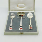 Danish Boxed Sterling Silver & Enamel Ladybird Christening Set Vintage A. Michelsen