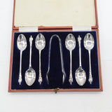 Boxed Set of Sterling Silver Apostle Spoons & Tongs Antique 1928 Sheffield