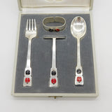 Danish Boxed Sterling Silver & Enamel Ladybird Christening Set Vintage A. Michelsen