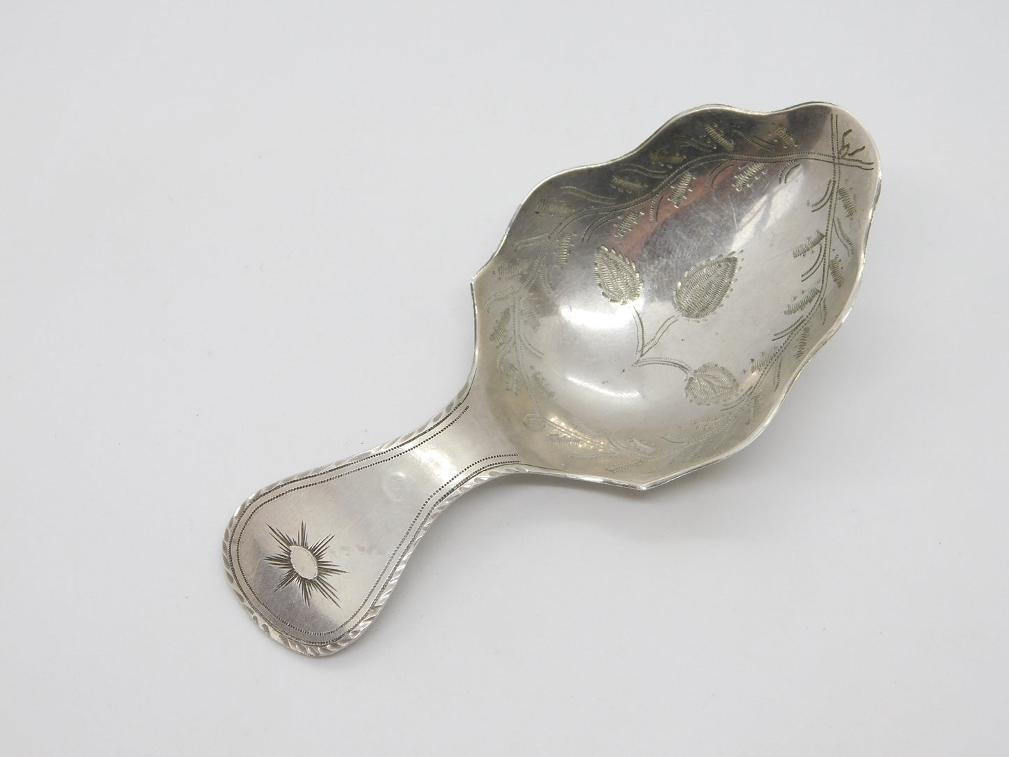 Georgian Dutch Sterling Silver Bright Cut Tea Caddy Spoon 1807 Antique Wegman