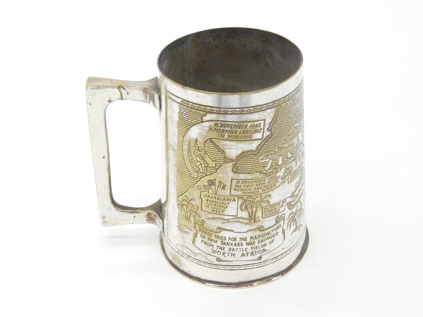 WWII Silver Plated Pint Tankard Detailing the Allied North Africa Campaign c1944